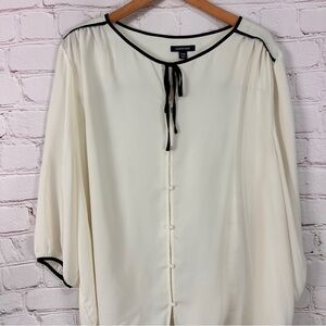 Lands End plus size 24 W blouse Relaxed Buttoned Tie Front flowy professional